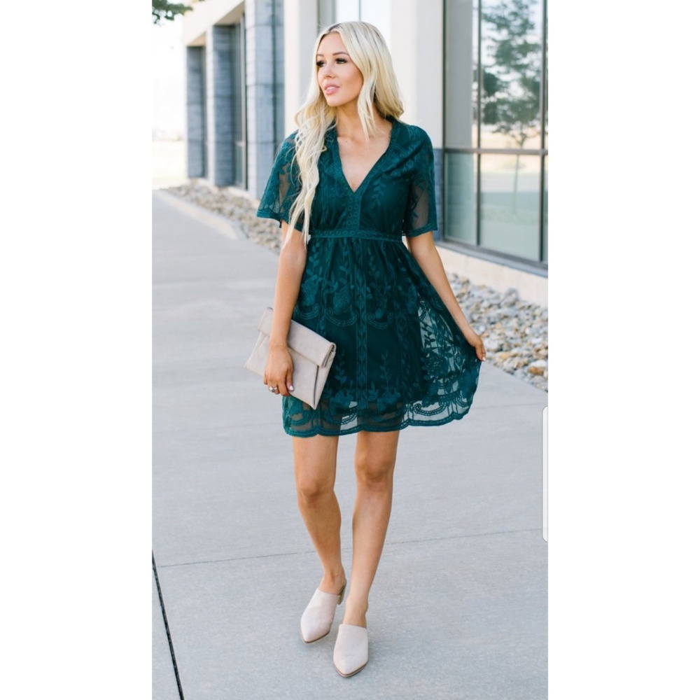 Sold on MERCARI HAUTE MONDE • GREEN LACE DRESS